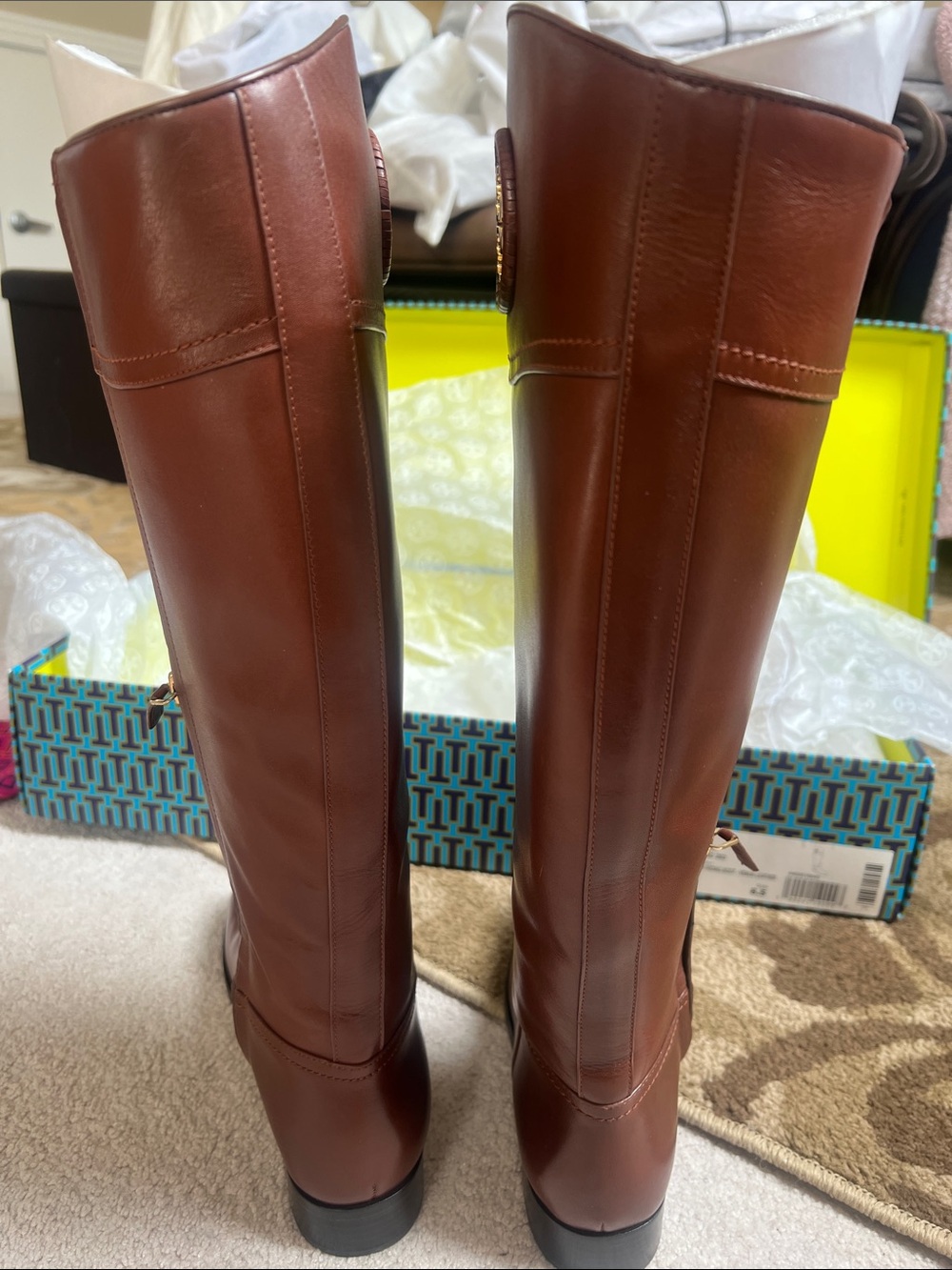 Tory Burch Brown Leather Over-the-Knee Riding Boots with Logo Medallion - Picture 7 of 8